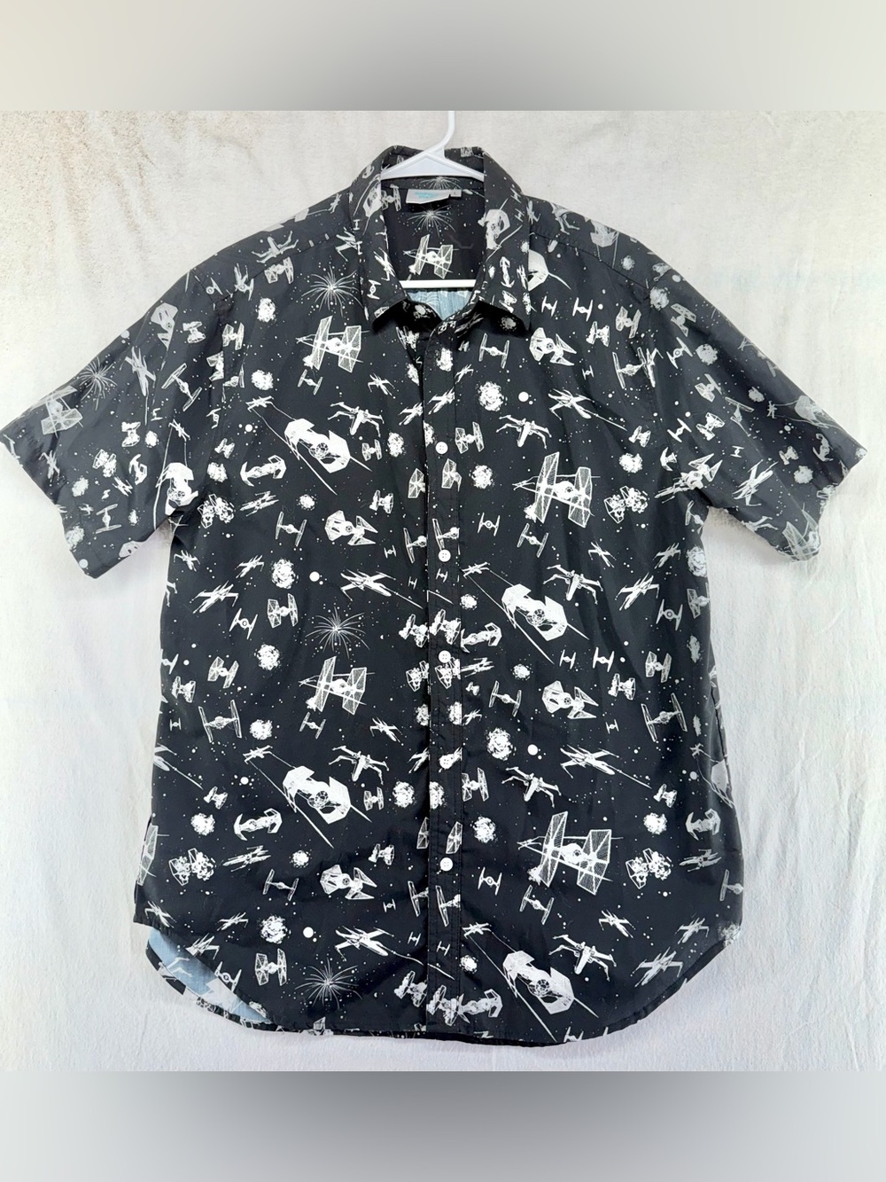 Star Wars Shirt Men's Large Button Up All Over Print Tie Fighter Star Fight